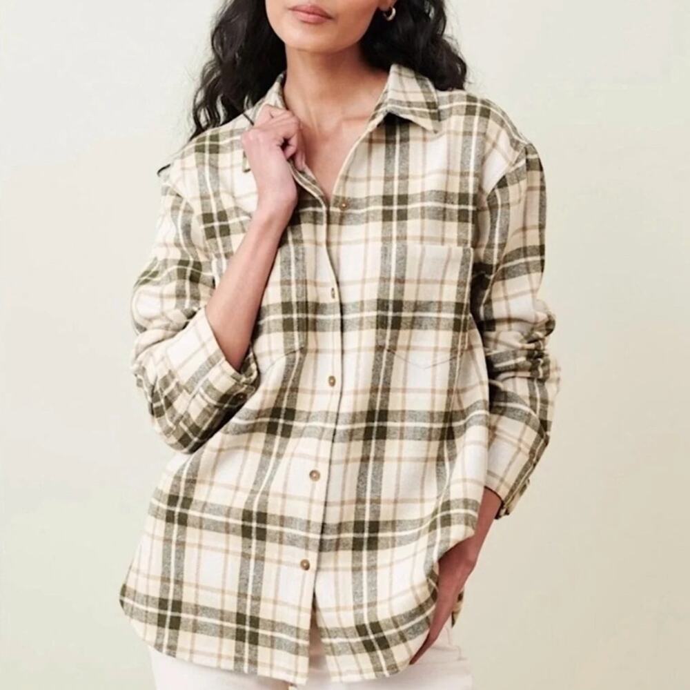 Jenni Kayne O'Keefe Wool Blend Plaid Flannel Shirt Jacket Button Down sz Small